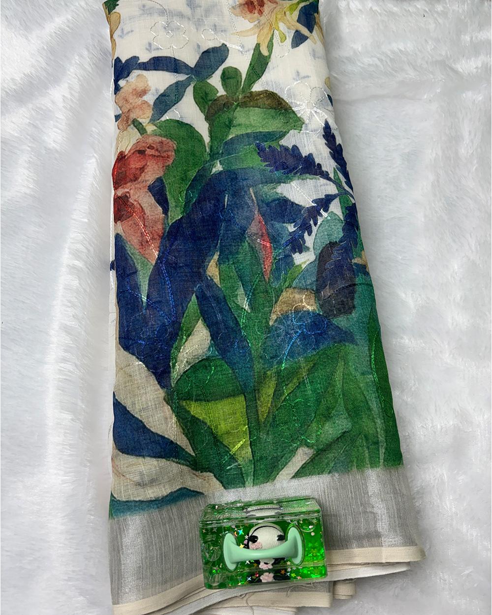 Pure Linen Cotton Saree - Image 3