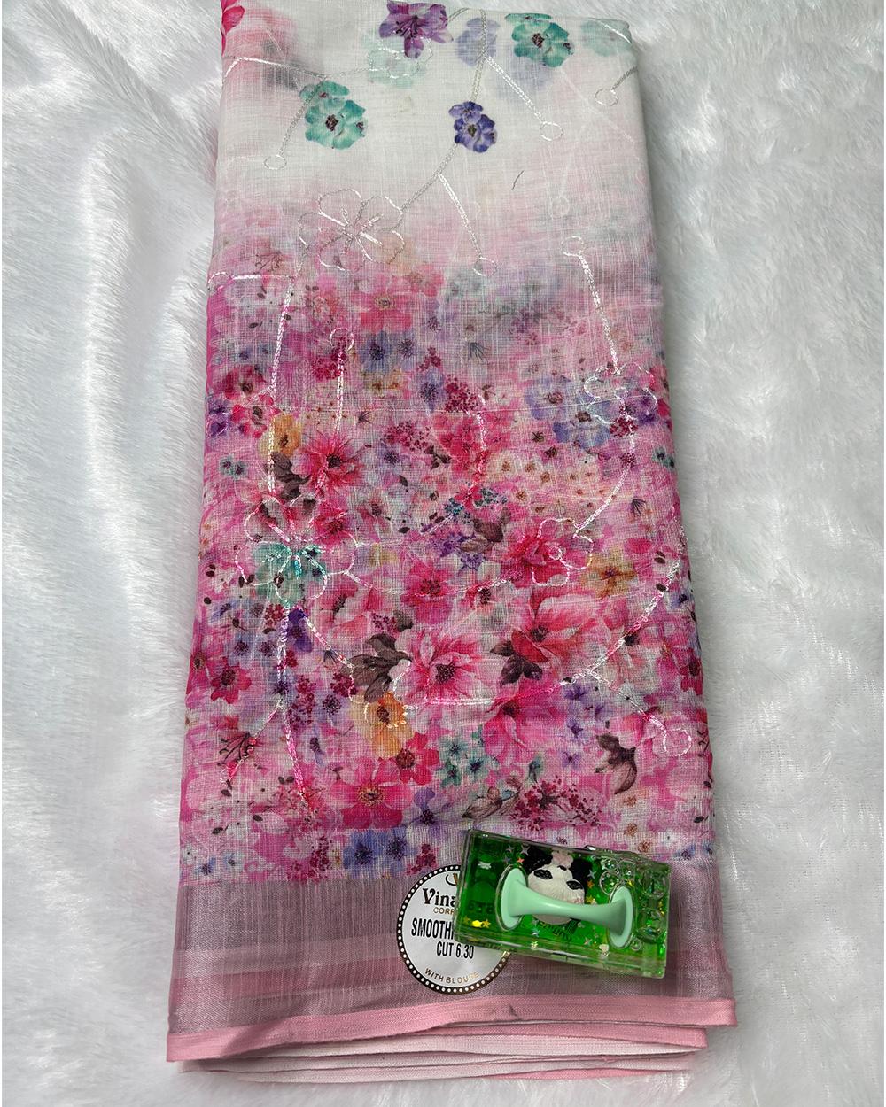 Pure Linen Cotton Saree - Image 6